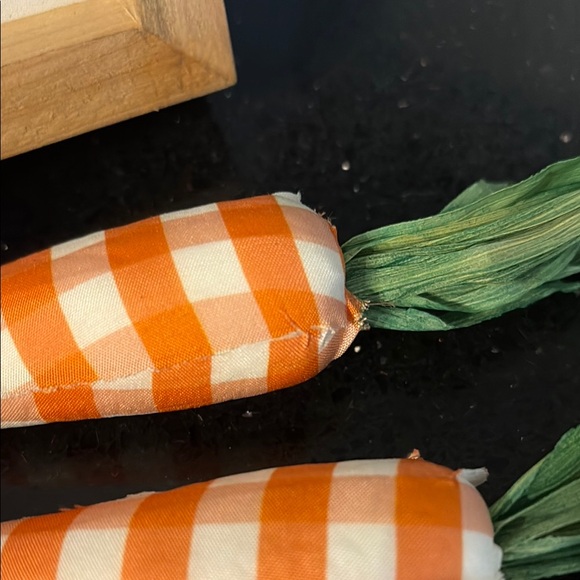 NWT Farm Fresh Easter Bunny Carrot Sign & 3 Orange Gingham Checked Carrots - Picture 6 of 10